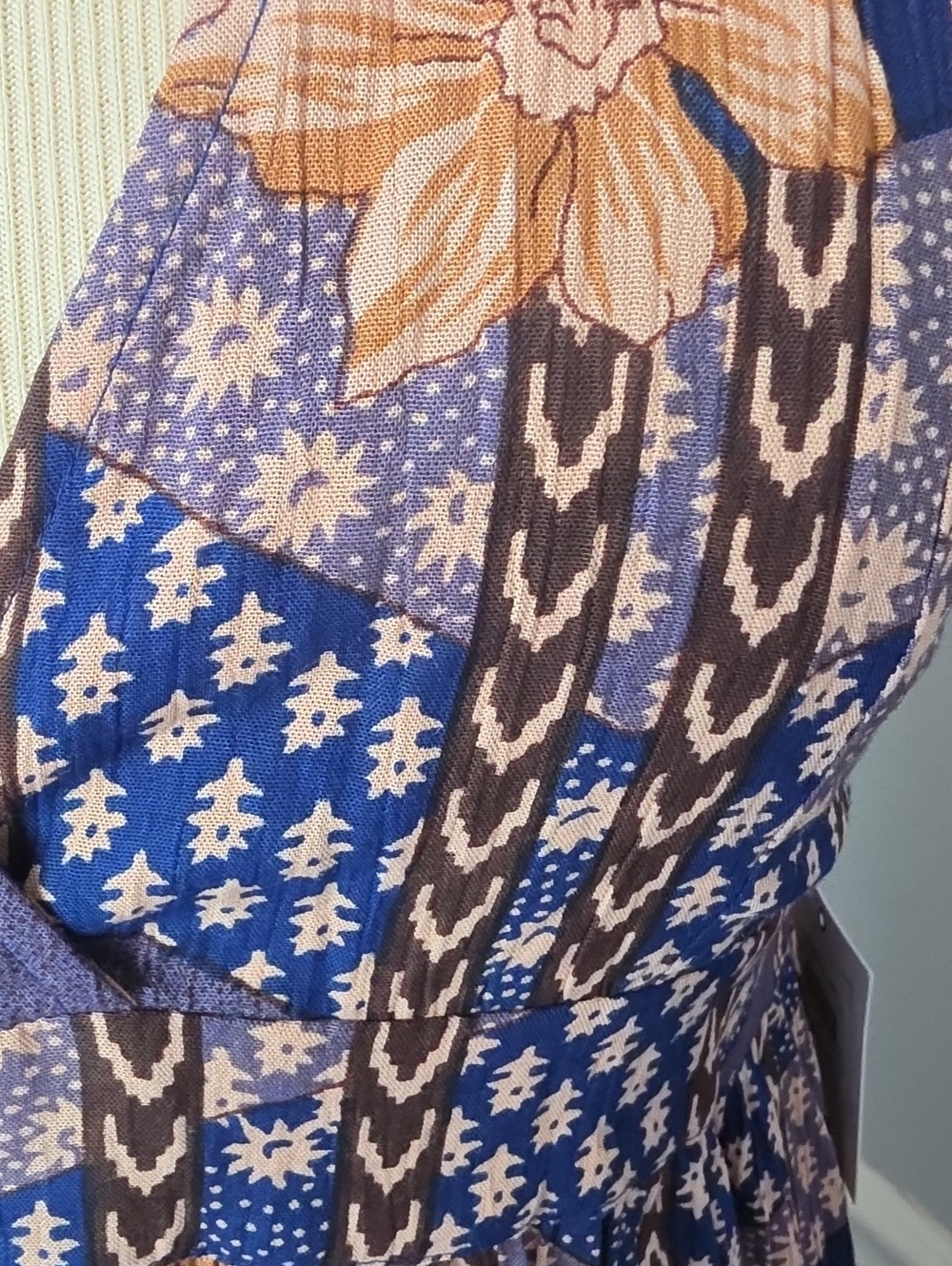 O'NEILL Blue Brown Floral Halter Open Back Side Slits Maxi Boho Summer Dress M - Picture 5 of 8